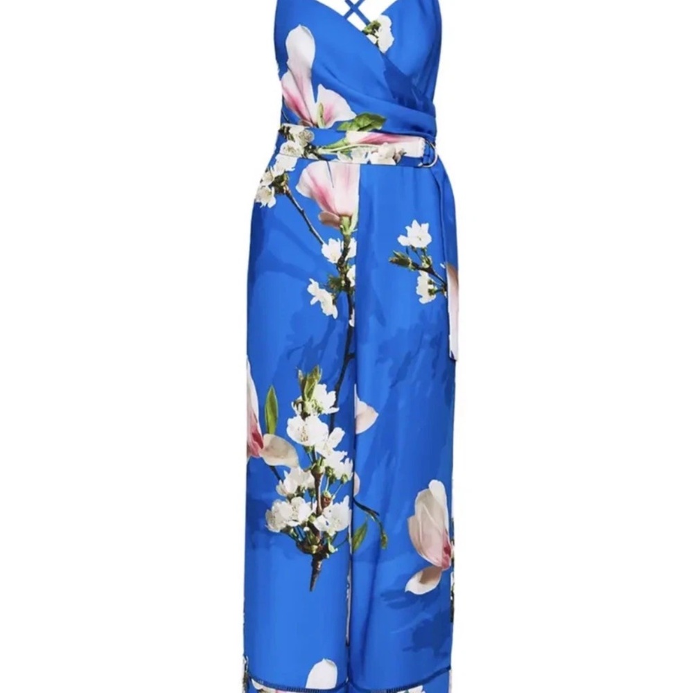 Ted Baker Blue Floral Sleeveless Jump Suit with Adjustable Straps Size 1